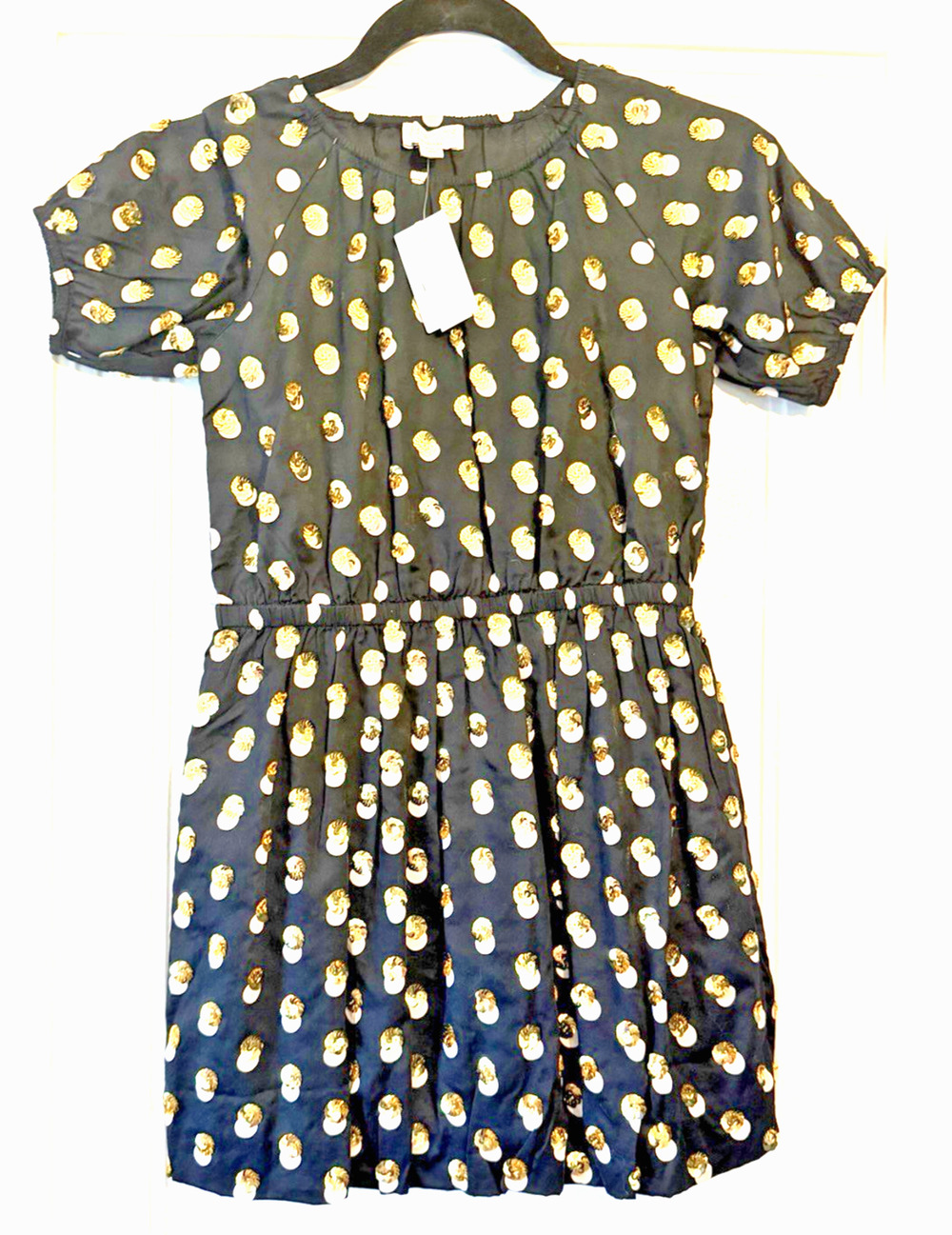 NWT Crewcuts Black Short Sleeve Dress w/ Gold Sequin & Ivory Polka Dots, 10